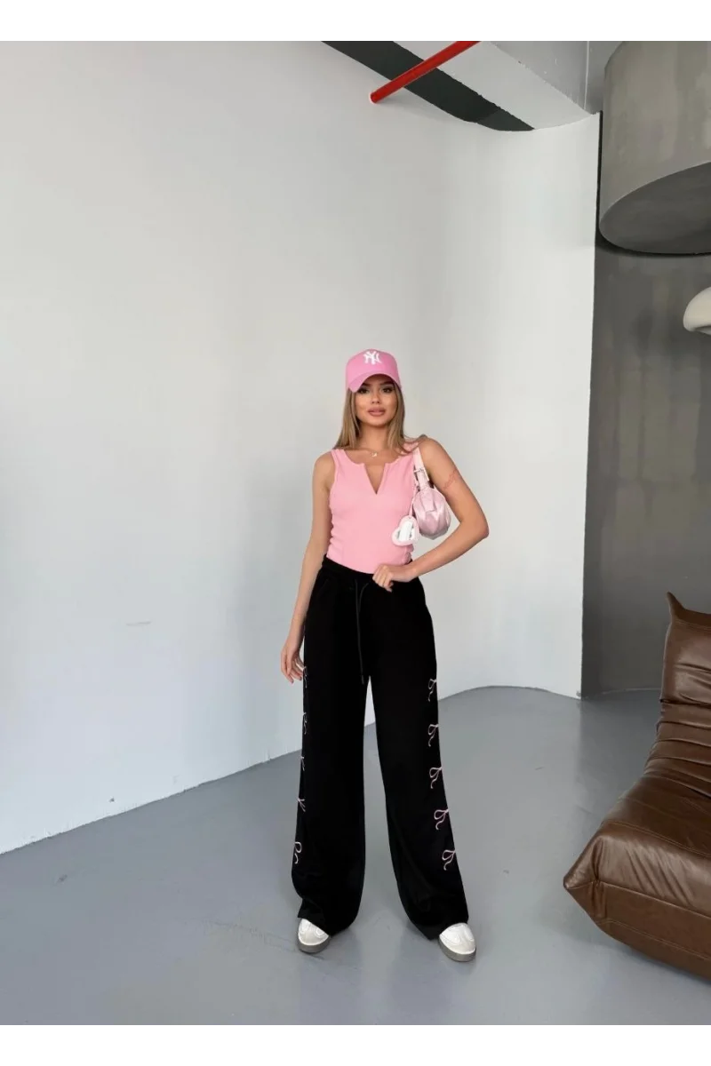 Osy Modal Yumuşak Dokulu Kumaş Nakış işlemeli Rahat Bol Paça Eşofman Pantalon