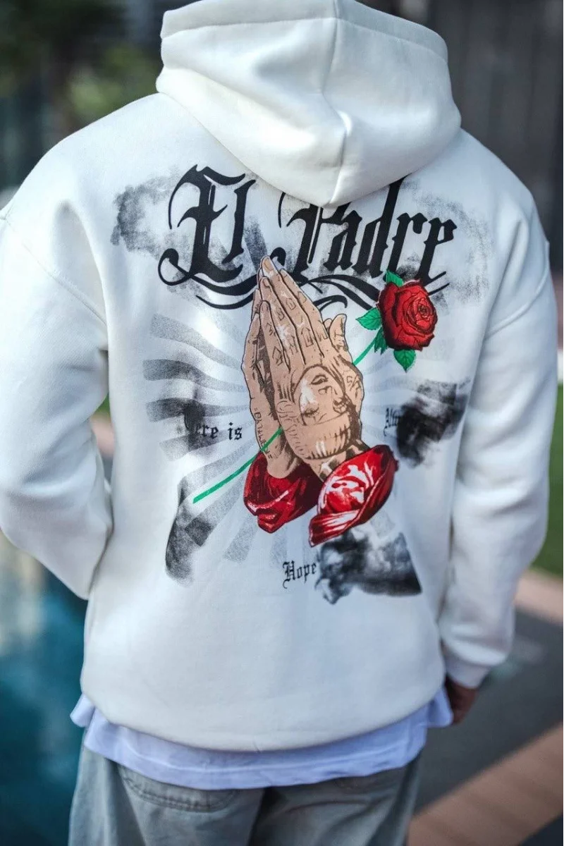 Beyaz Kapüşonlu Sweatshirt