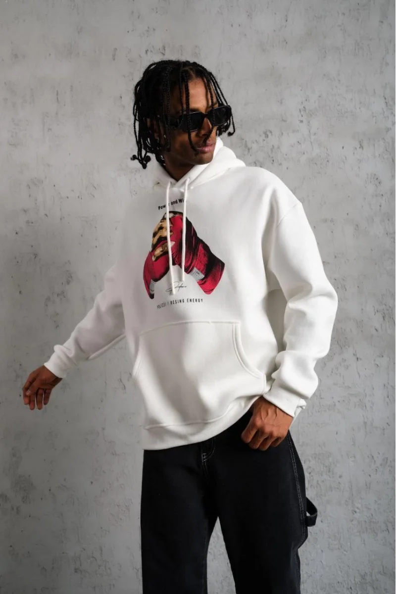 Beyaz Kapüşonlu Sweatshirt