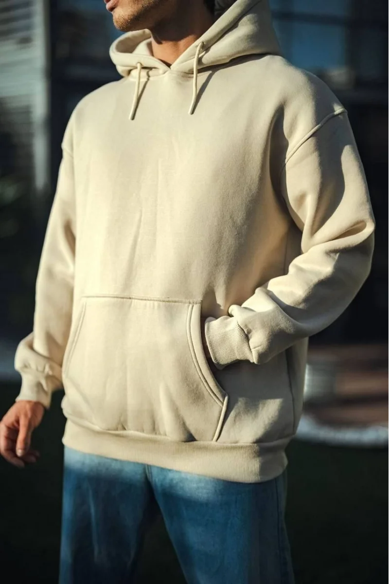 Bej Kapüşonlu Sweatshirt