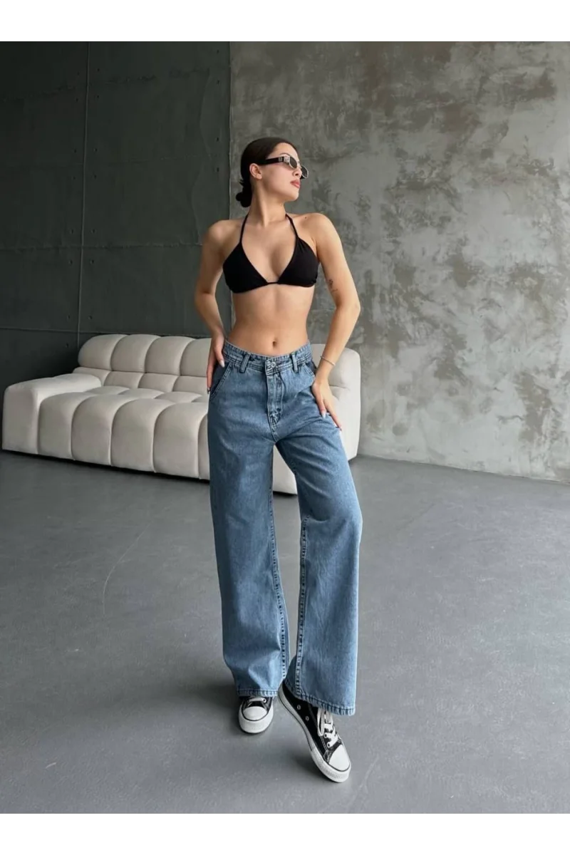 Kadın Palazzo Jeans Pantolon - Mavi