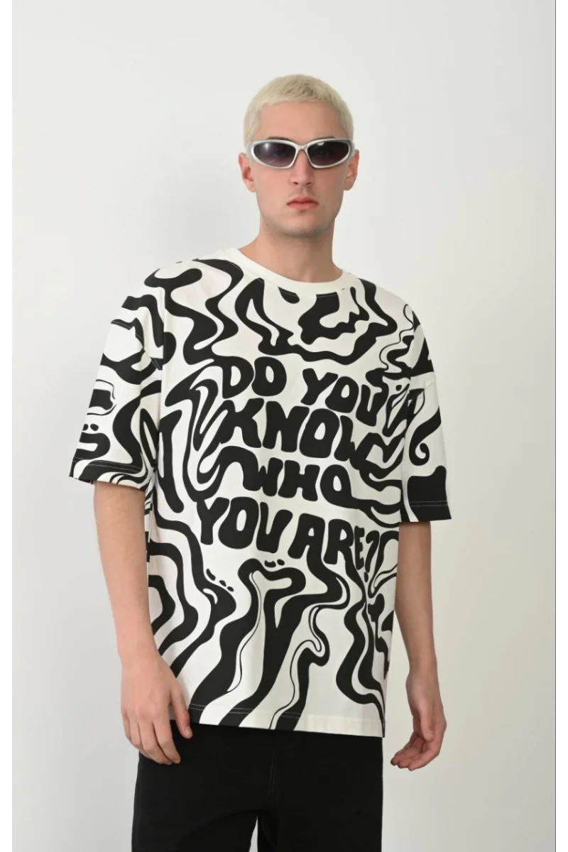 Unisex Baskılı Bisiklet Yaka Oversize T-Shirt