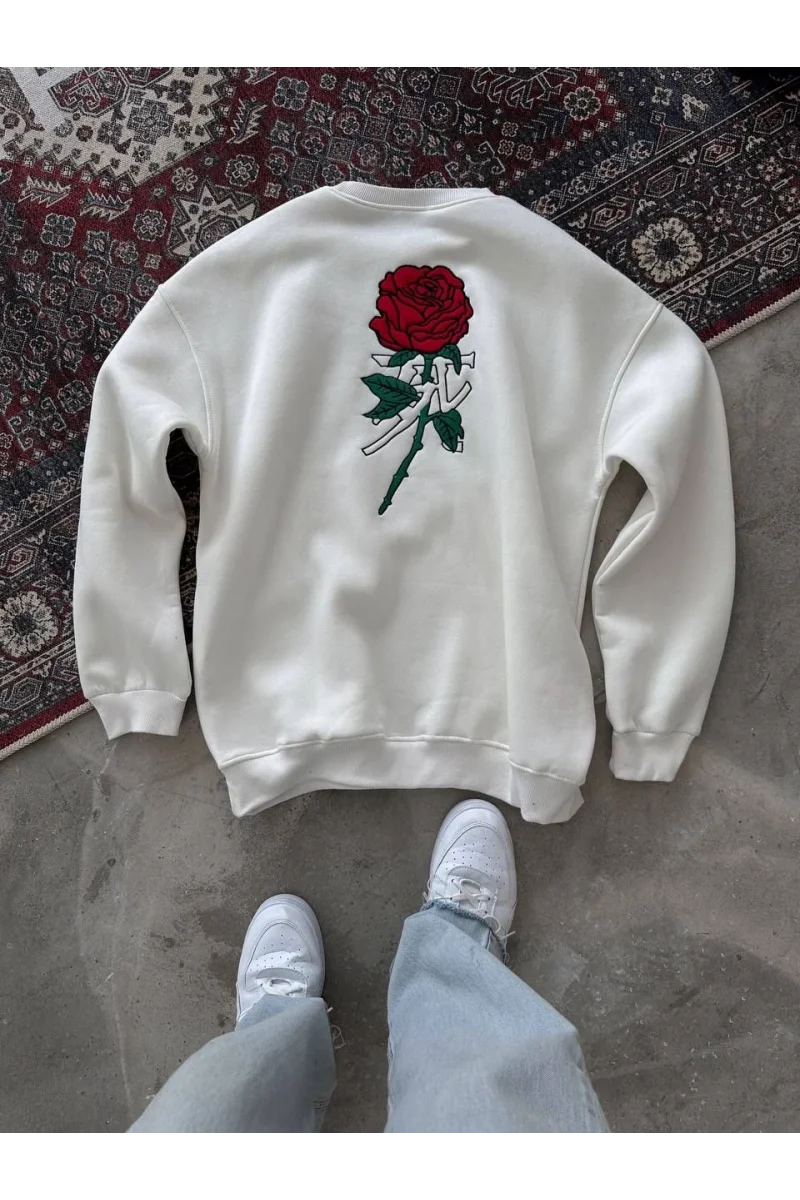 Beyaz güllü sweatshirt