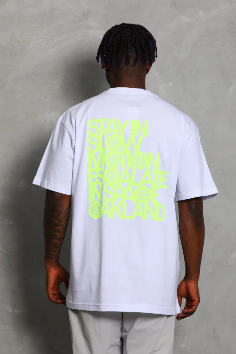 Unisex Oversize Baskılı Bisiklet Yaka T-Shirt - Beyaz