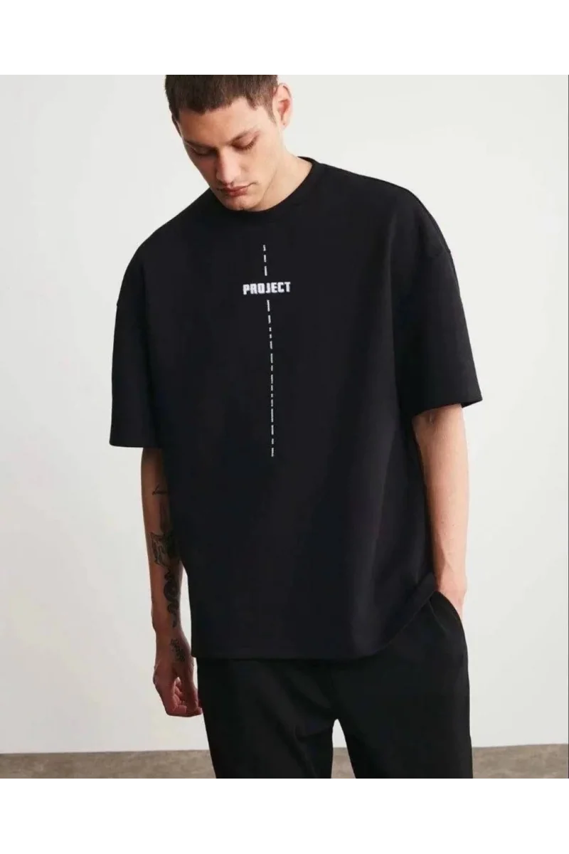 Unisex Bisiklet Yaka Baskılı Oversize T-Shirt