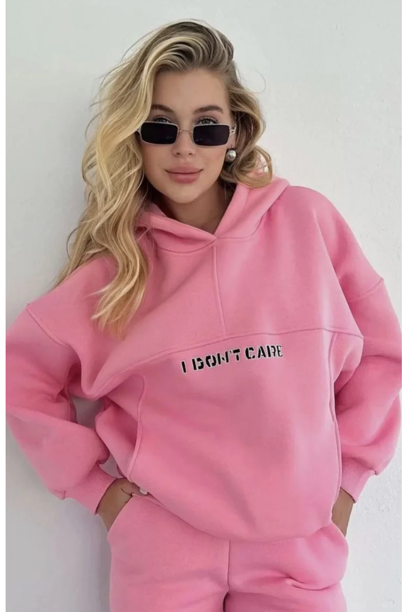 Nakış İşlemeli Üç İplik Sweat Takım- Pembe