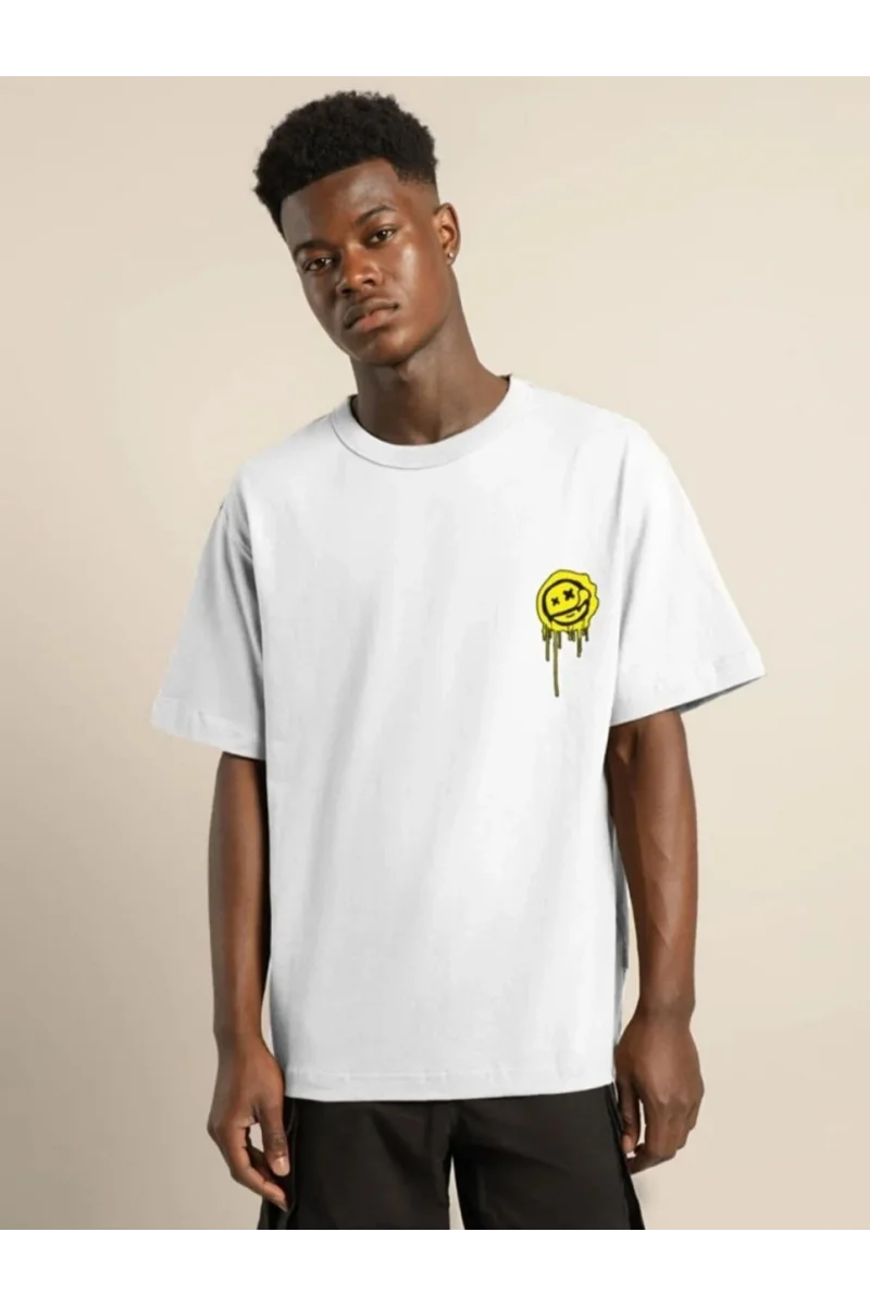 Unisex Bisiklet Yaka Baskılı Oversize T-Shirt