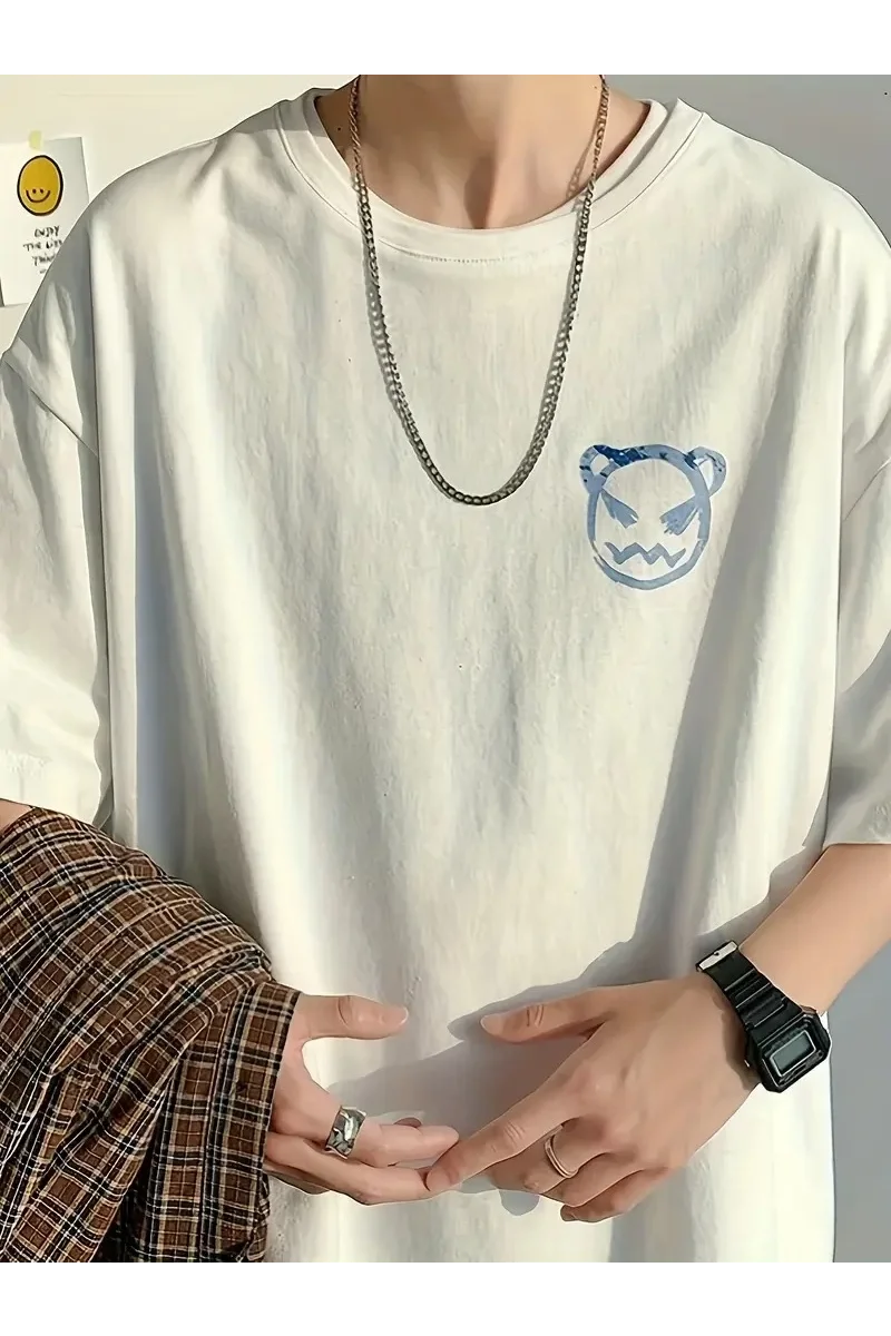 20/1 Penye Compack Bisiklet Yaka sevimli ayı baskı Kısa Kol Erkek t-shirt