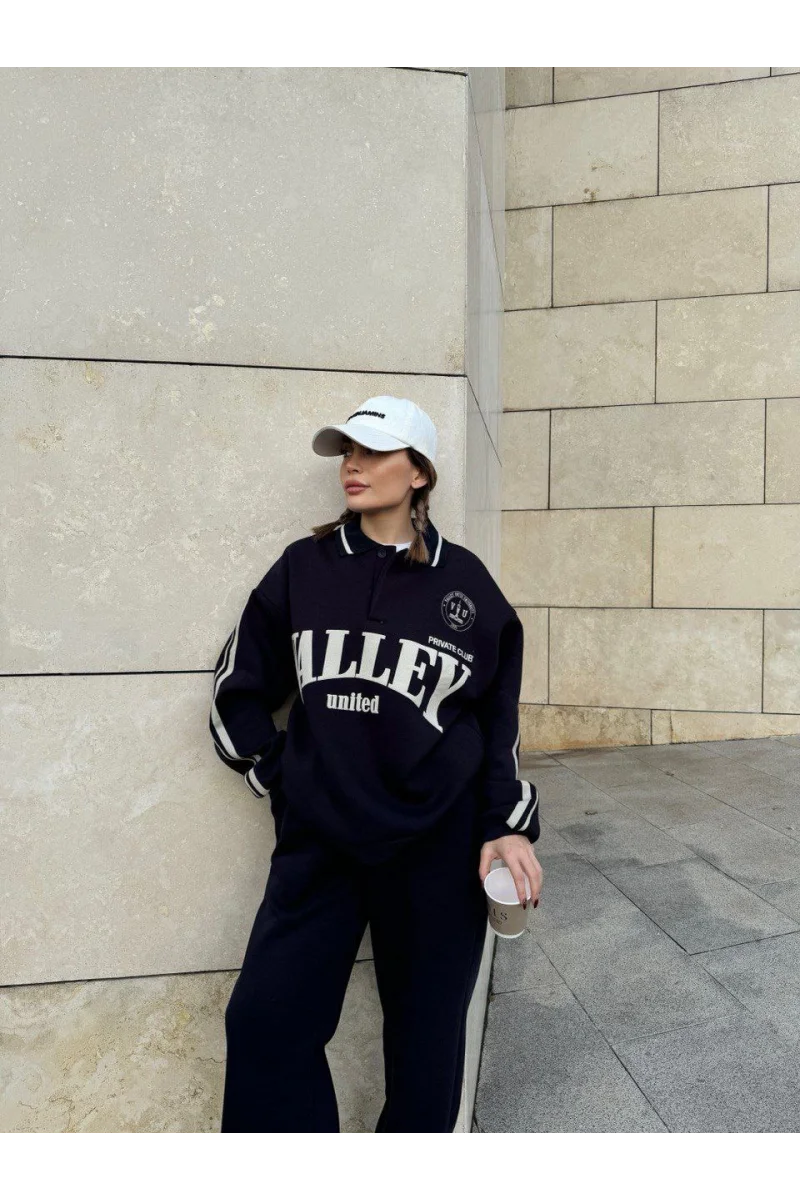 Üç İplik Yakalı Sweat Baggy Pantalonlu Takım - Siyah