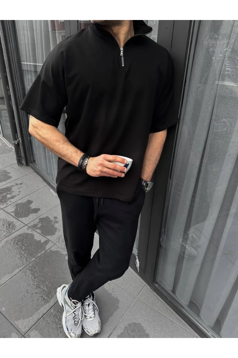 Unisex Yarım Fermuarlı Basic T-Shirt