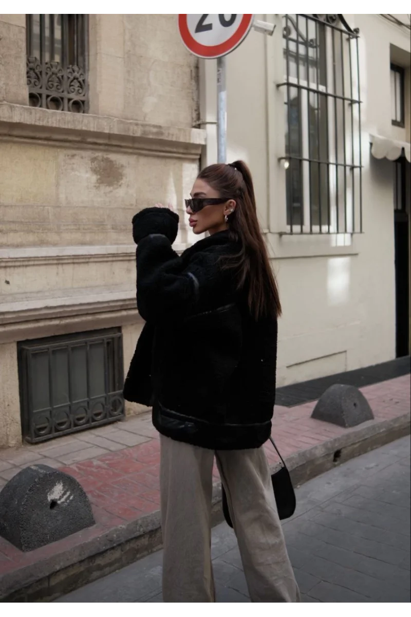 Peluş Mont - Siyah