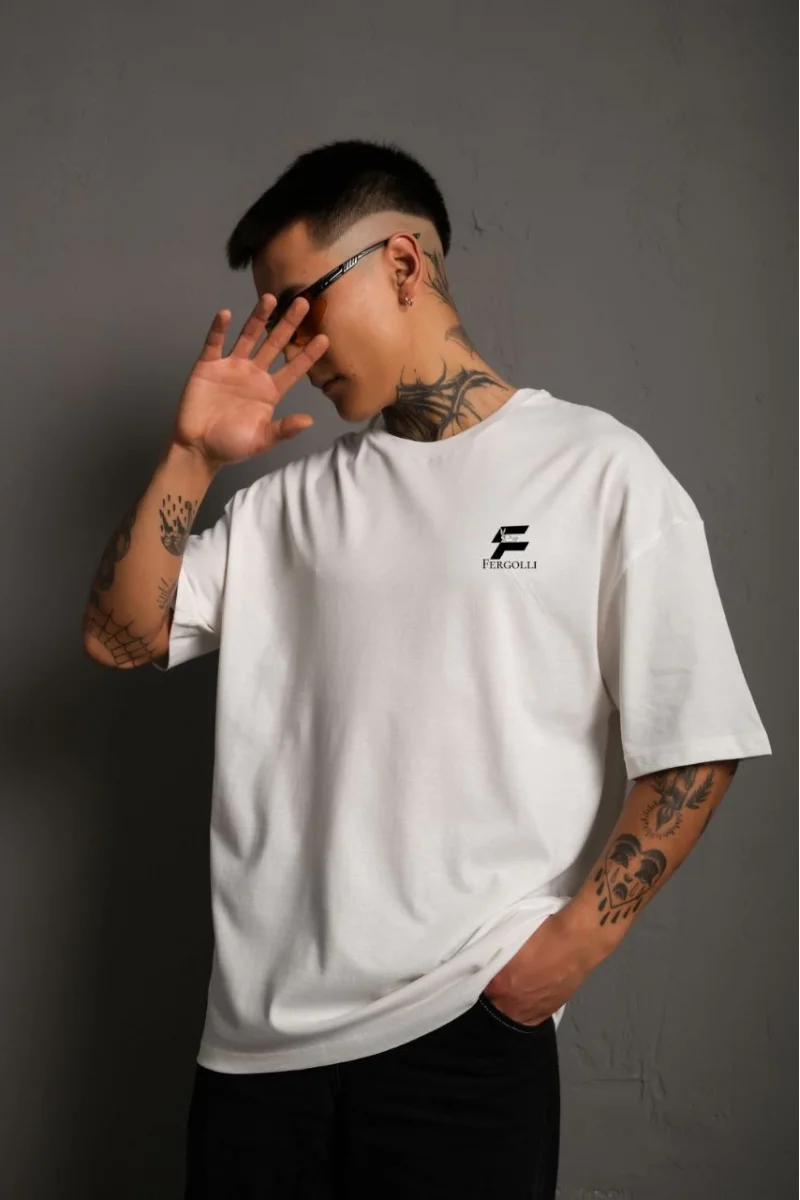 Unisex Bisiklet Yaka Baskılı Oversize T-Shirt