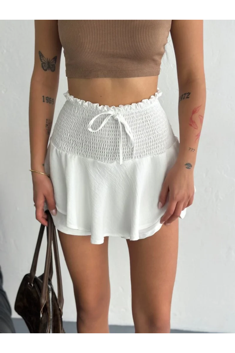 Ayrobin Şortlu Etek - Beyaz