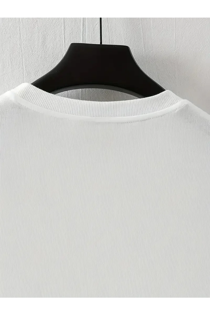 LB Ön Arka Baskılı Oversize Bisiklet Yaka Yazlık T-shirt - Beyaz