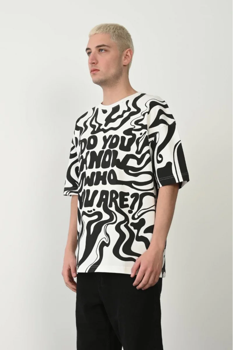 Unisex Baskılı Bisiklet Yaka Oversize T-Shirt