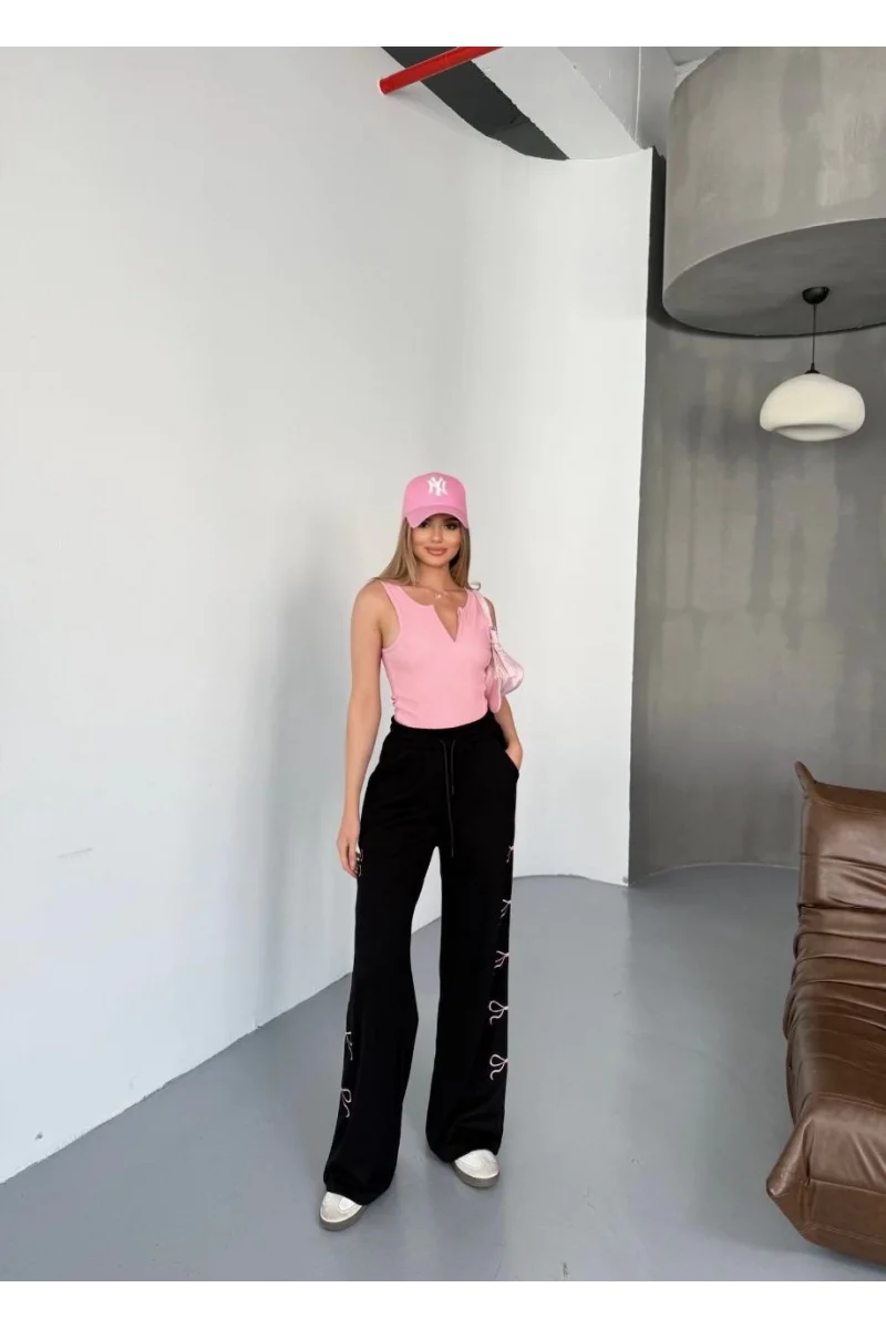 Osy Modal Yumuşak Dokulu Kumaş Nakış işlemeli Rahat Bol Paça Eşofman Pantalon