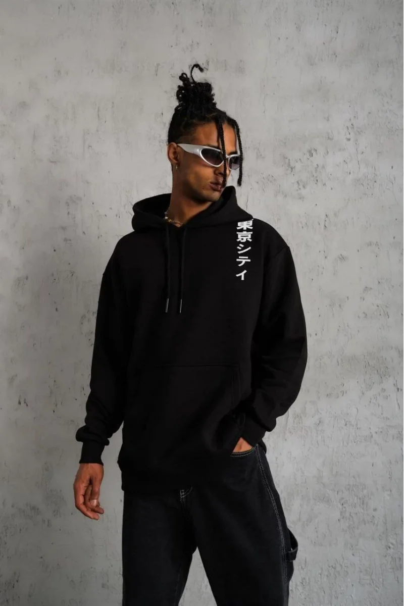 Siyah Kapüşonlu Sweatshirt
