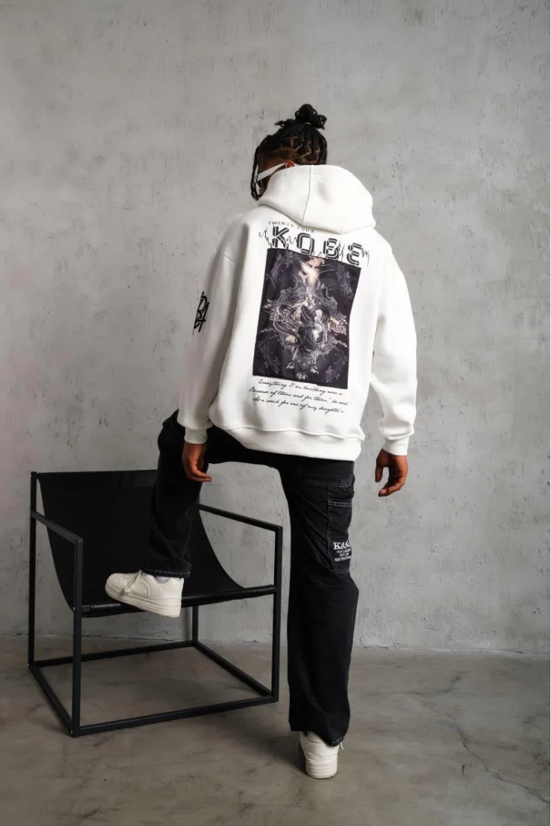 Beyaz Kapüşonlu Sweatshirt