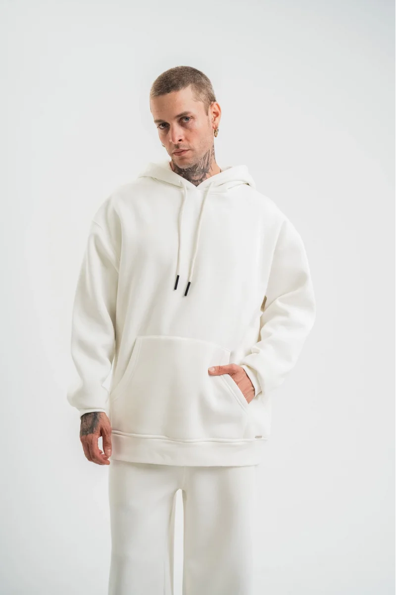 Beyaz Kapüşonlu Sweatshirt
