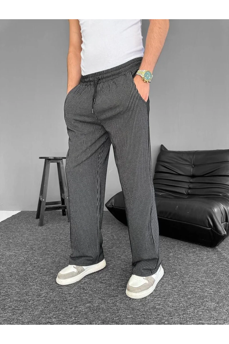 Su Yolu Çizgili Cepli Pantalon Yazlık - Siyah