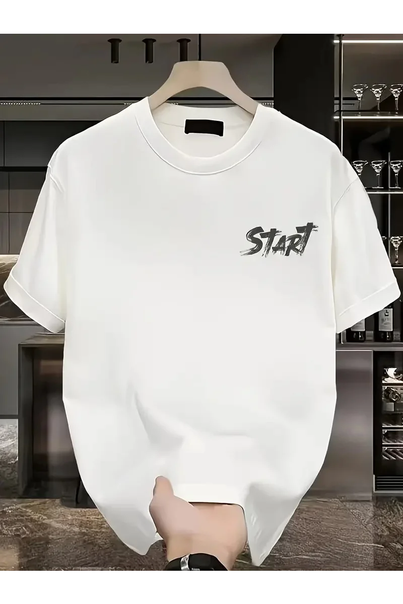 20/1 Penye Compack Start All Over Baskılı Oversize Bisiklet Yaka Kısa Kol T-shirt - Beyaz