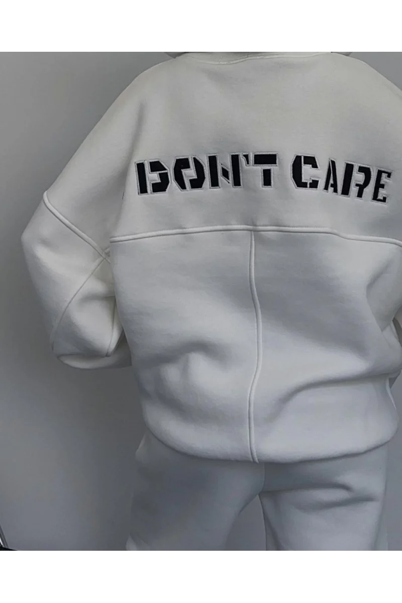 Nakış İşlemeli Üç İplik Sweat Takım- Beyaz