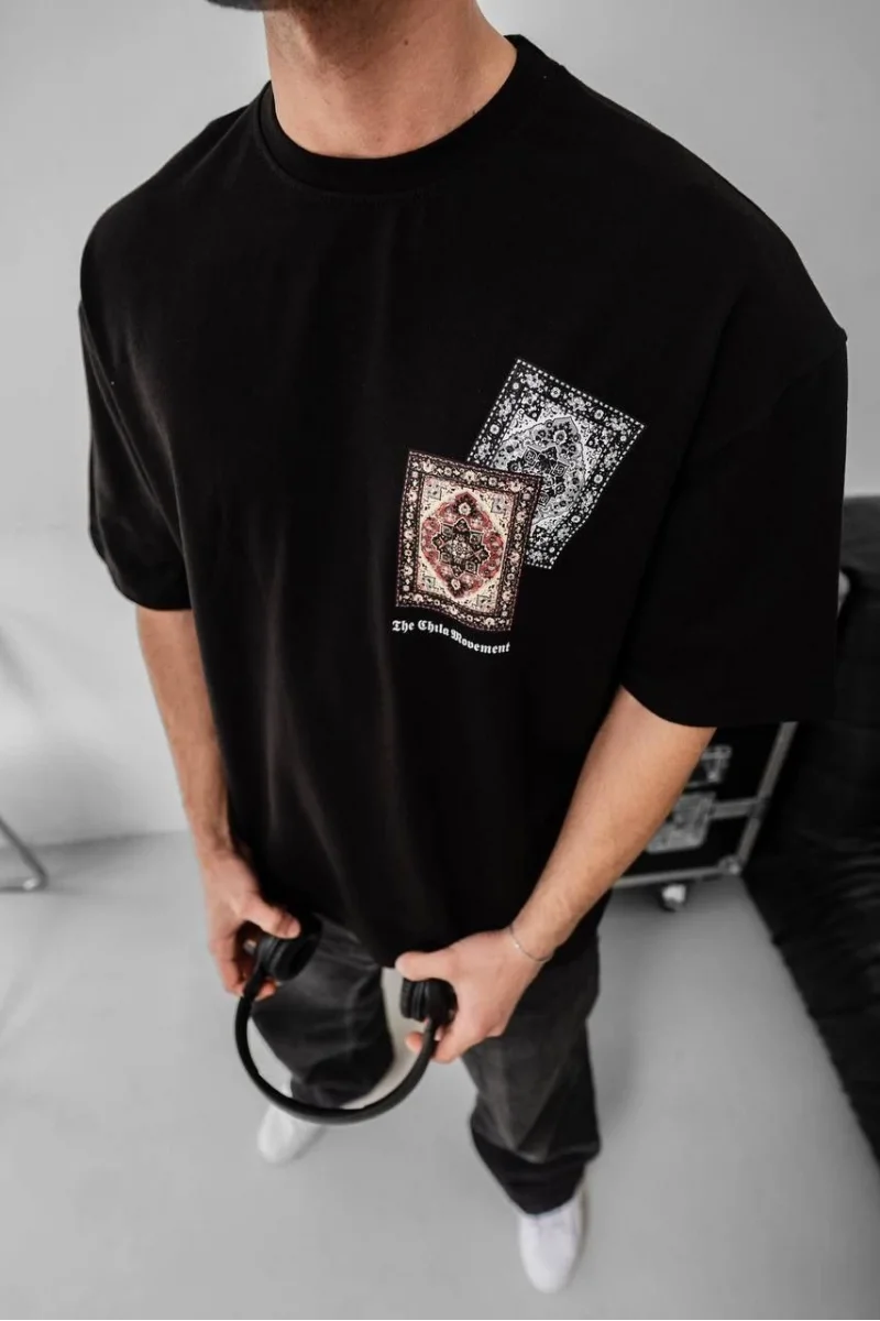 Erkek Baskılı Oversize T-shirt - Siyah 