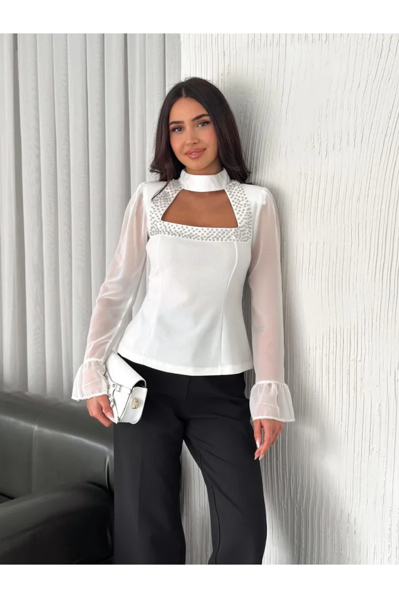 Beyaz İnci Detaylı Elbise