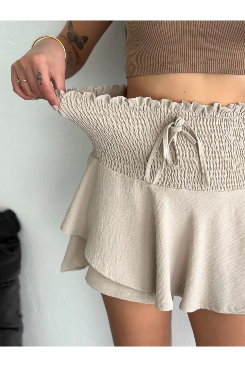 Ayrobin Şortlu Etek - Bej