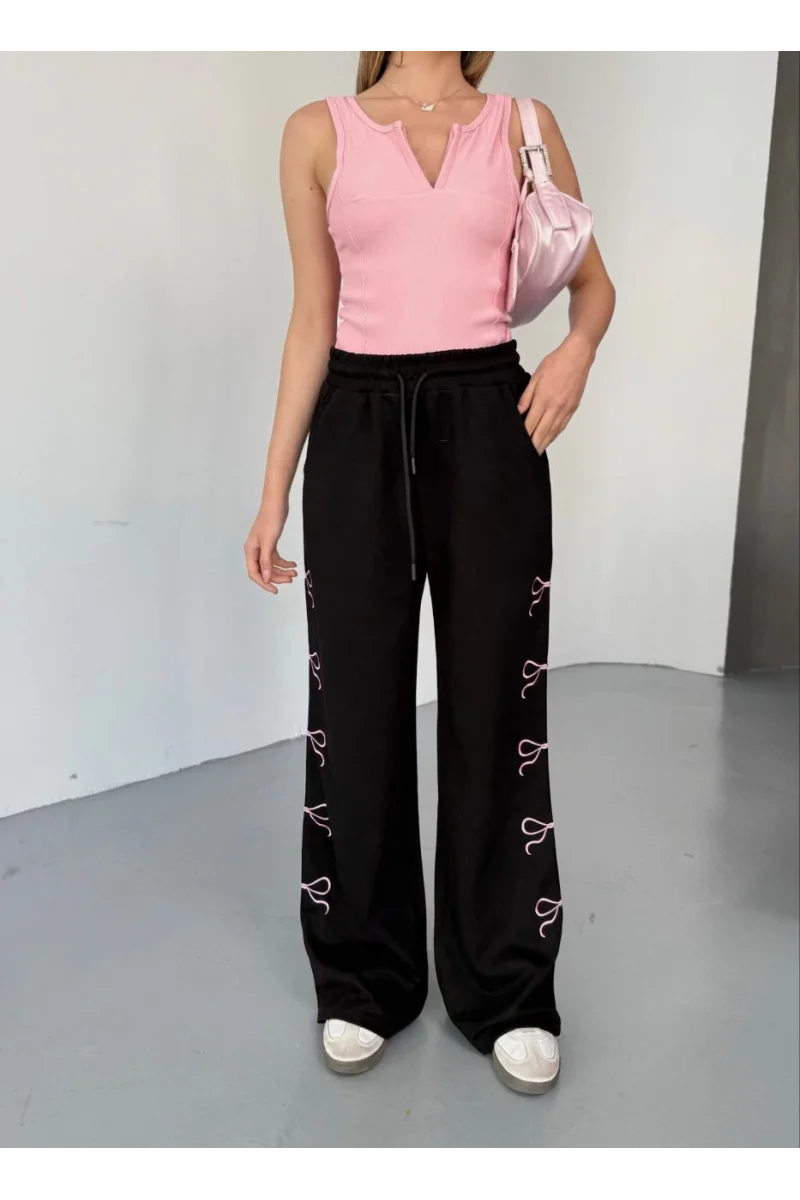 Osy Modal Yumuşak Dokulu Kumaş Nakış işlemeli Rahat Bol Paça Eşofman Pantalon