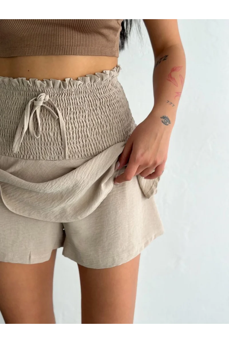 Ayrobin Şortlu Etek - Bej