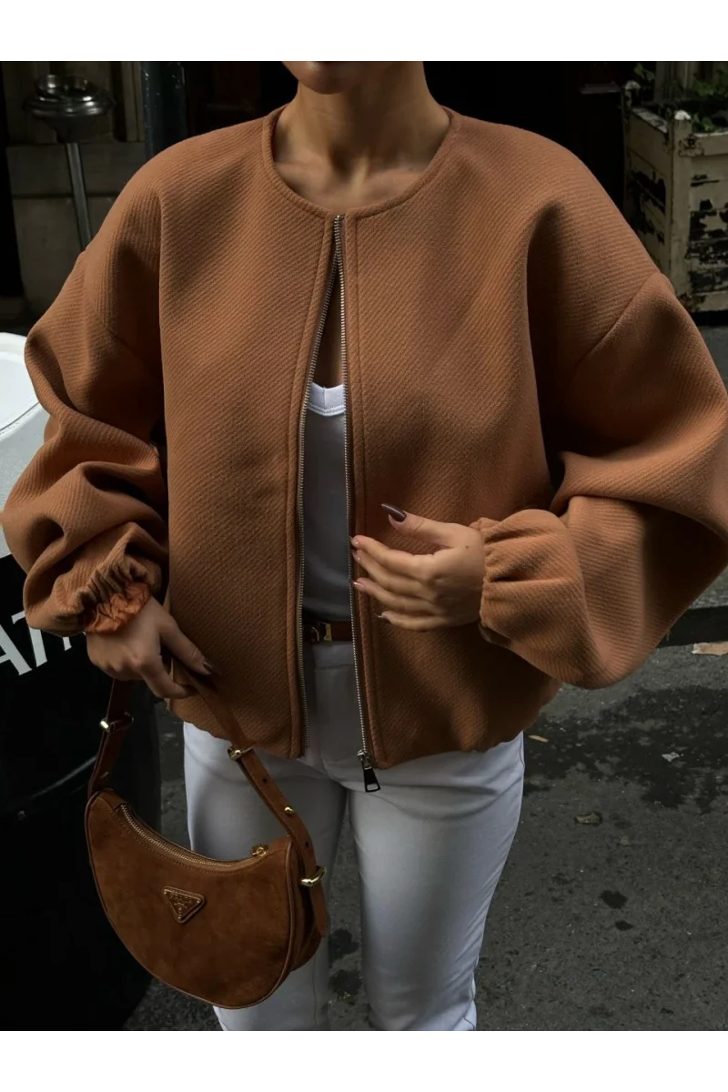 Kaşe Kaşmir Fermuarlı CEKET - Kahverengi
