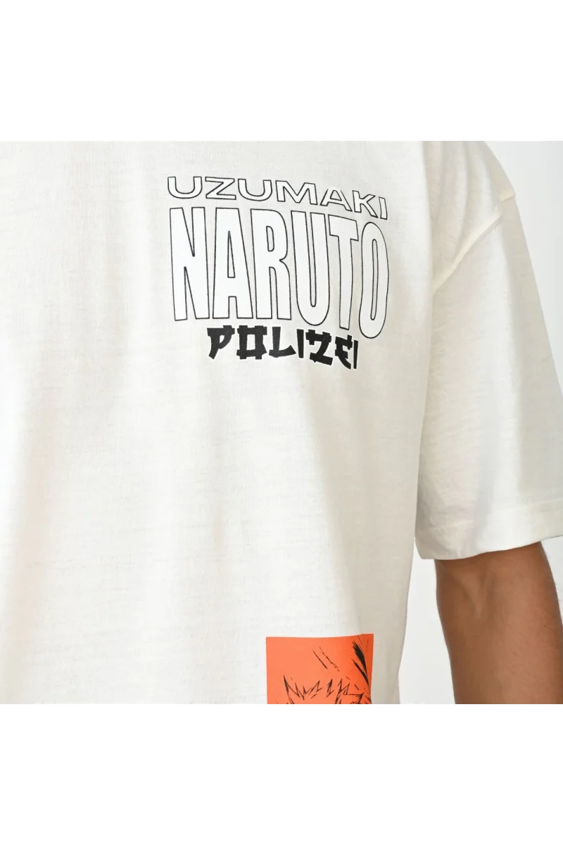 Unisex Bisiklet Yaka Baskılı Oversize T-Shirt - Beyaz