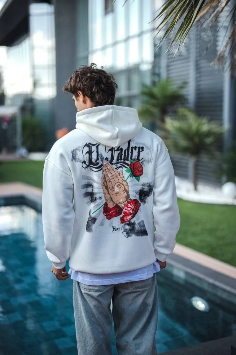 Beyaz Kapüşonlu Sweatshirt