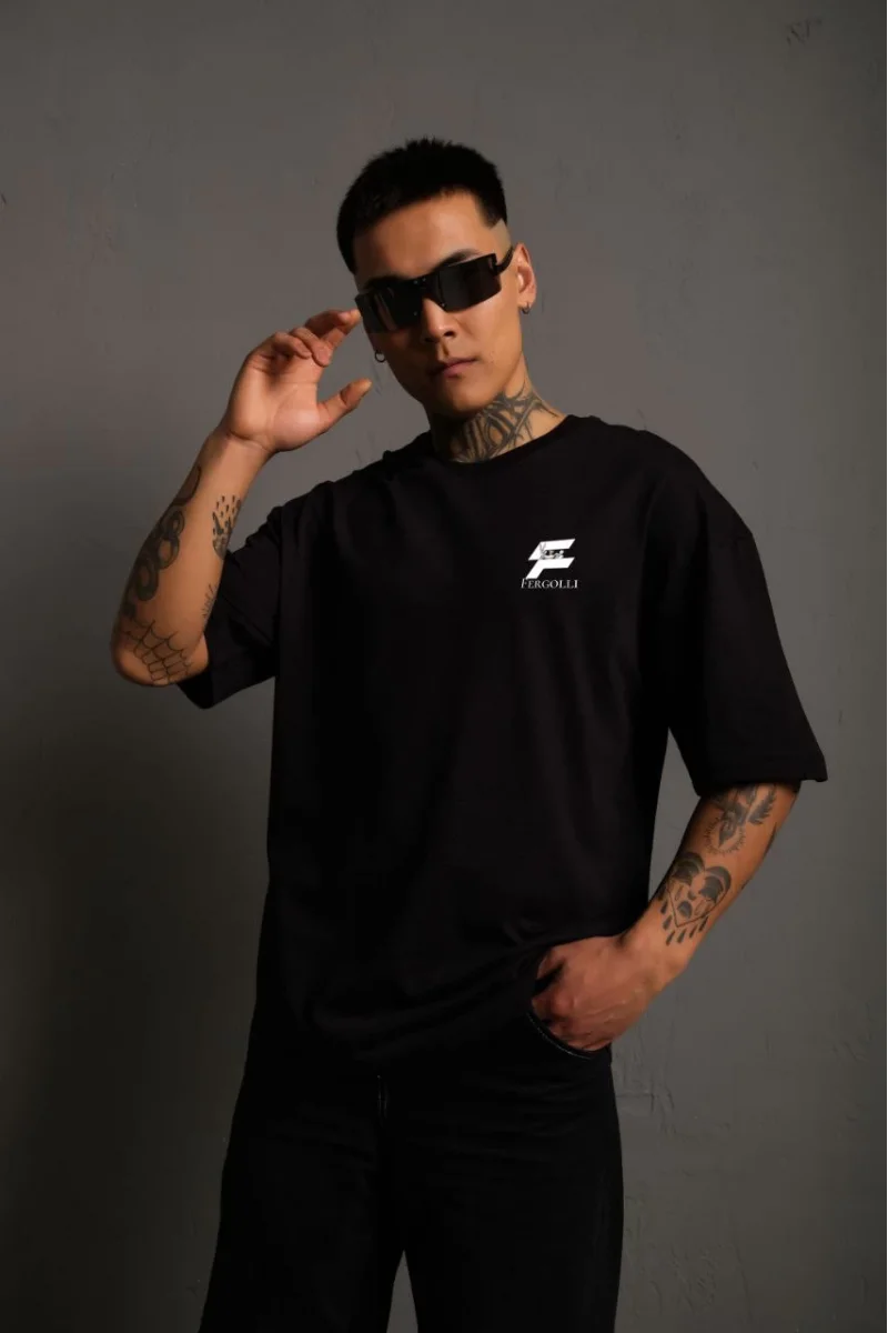 Unisex Bisiklet Yaka Baskılı Oversize T-Shirt