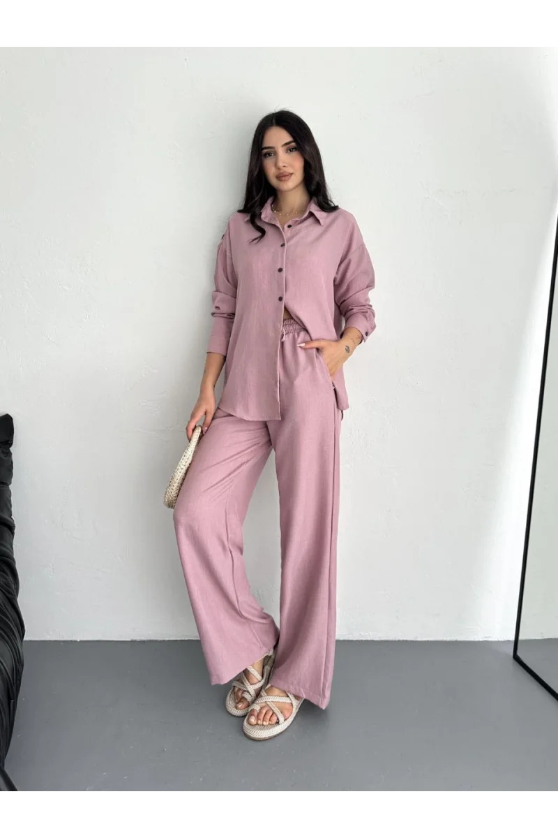 Gömlek Pantolon ikili Takım - Toz Pembe