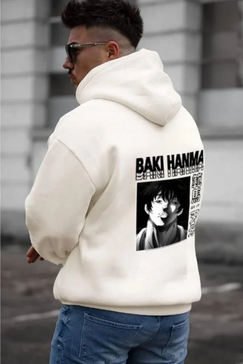 Beyaz Baskılı Kapüşonlu Sweatshirt