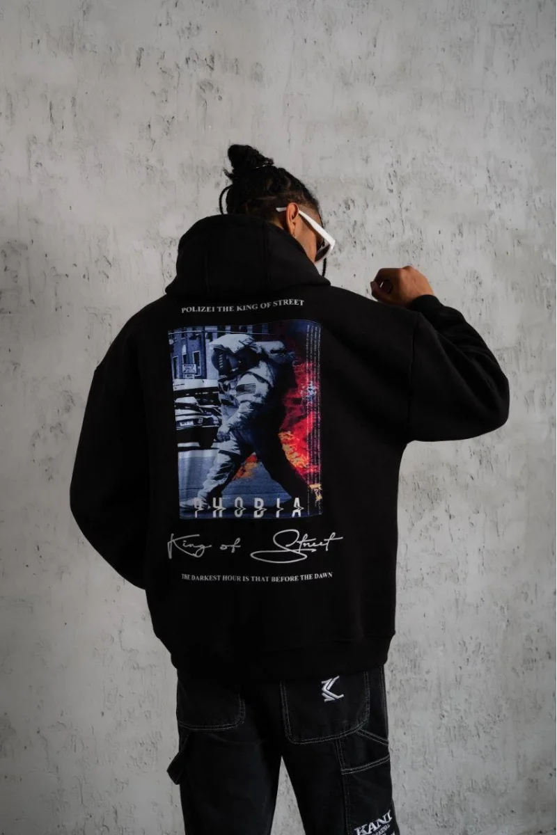Siyah Kapüşonlu Sweatshirt