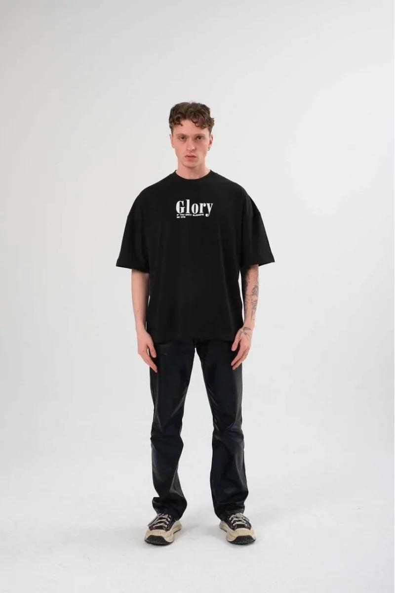 Unisex Bisiklet Yaka Baskılı Oversize T-Shirt