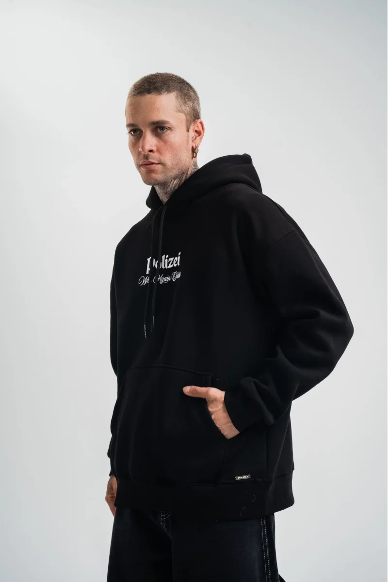 Polizei Siyah Kapüşonlu Sweatshirt