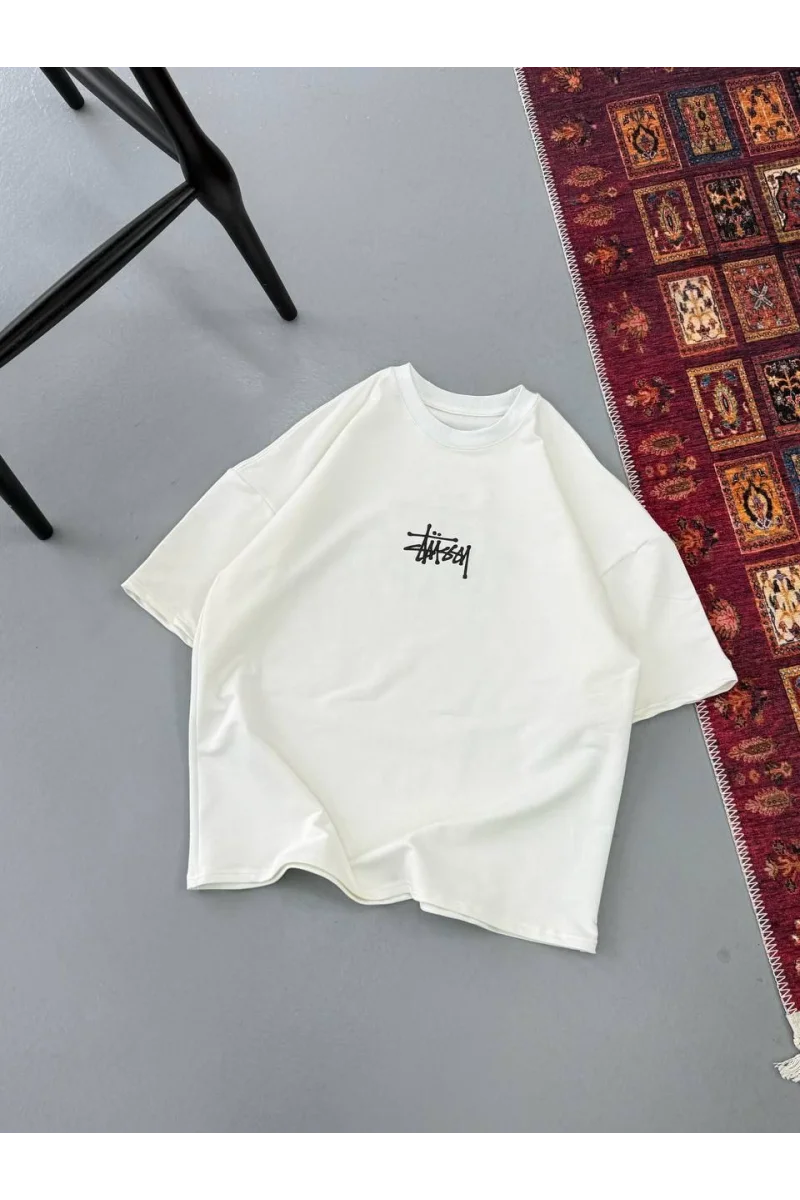 Erkek Baskılı Oversize T-shirt / Beyaz