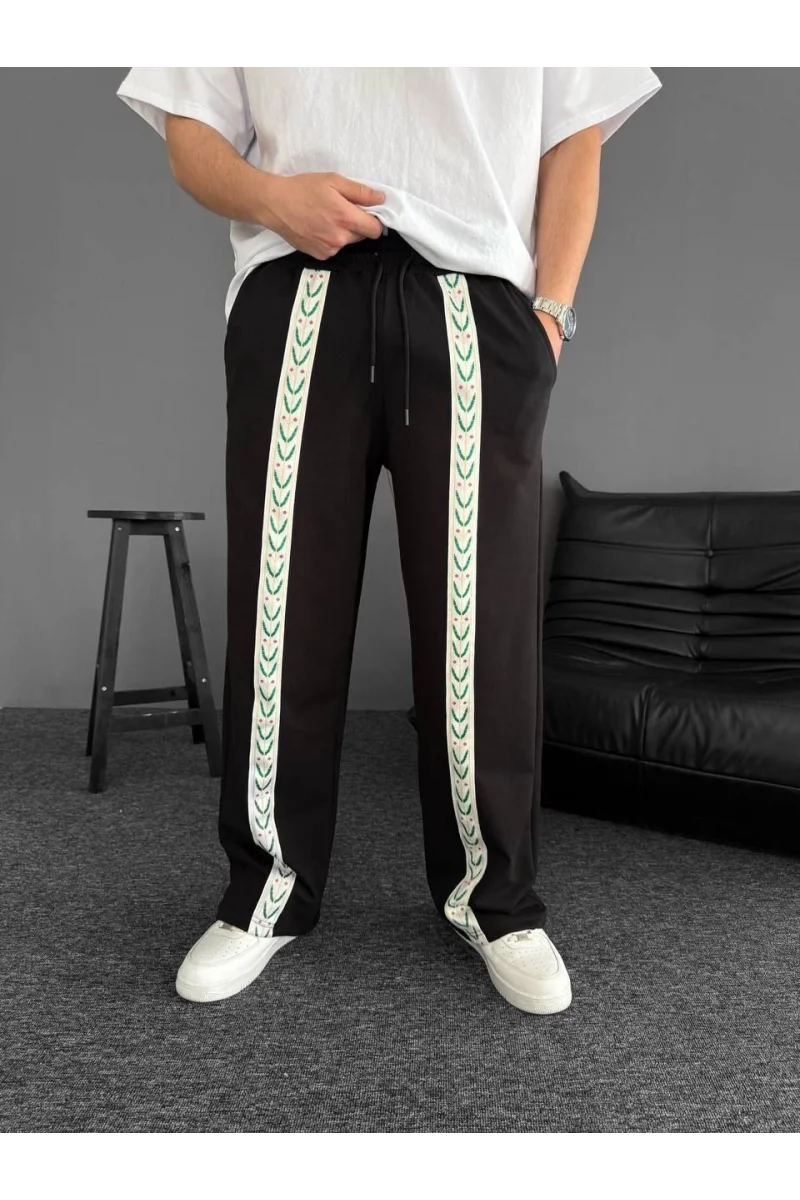 İki İplik Kumaş Şeritli Alt Esofman - Siyah