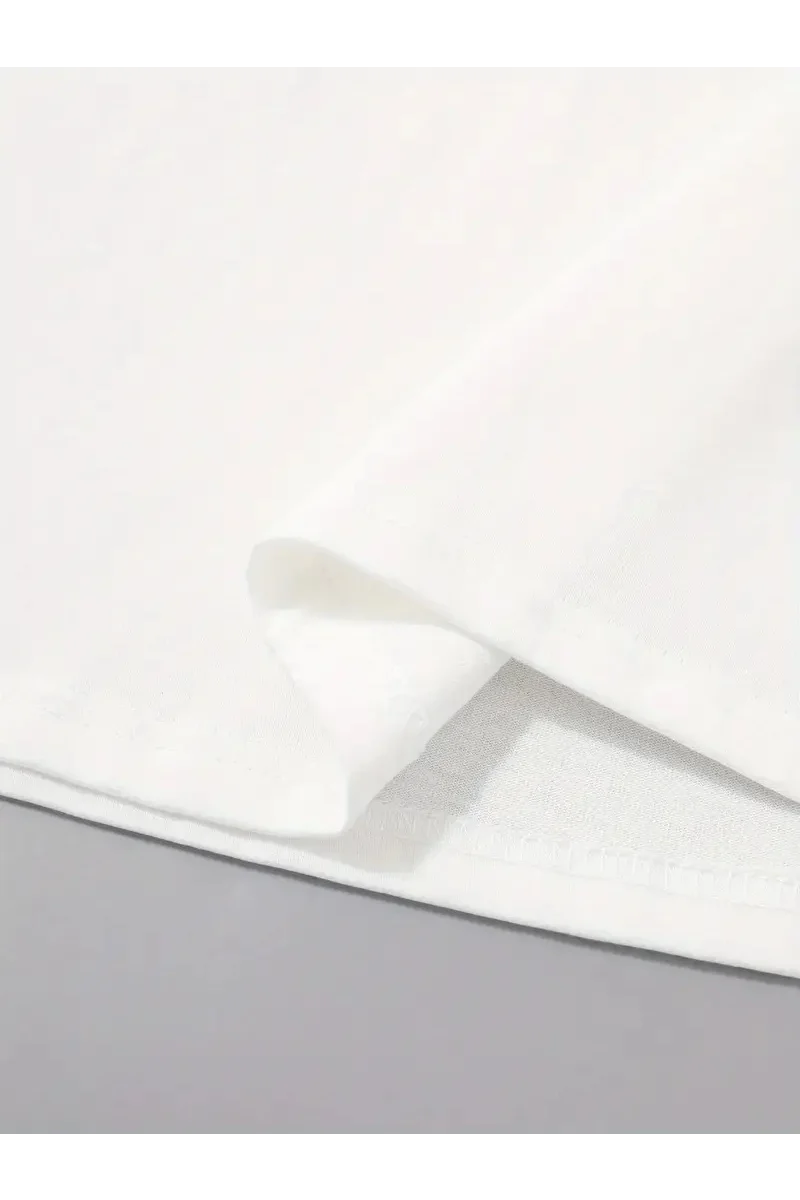 20/1 Penye Compack Uçak Baskılı Oversize Bisiklet Yaka Kısa Kol T-shirt - Beyaz