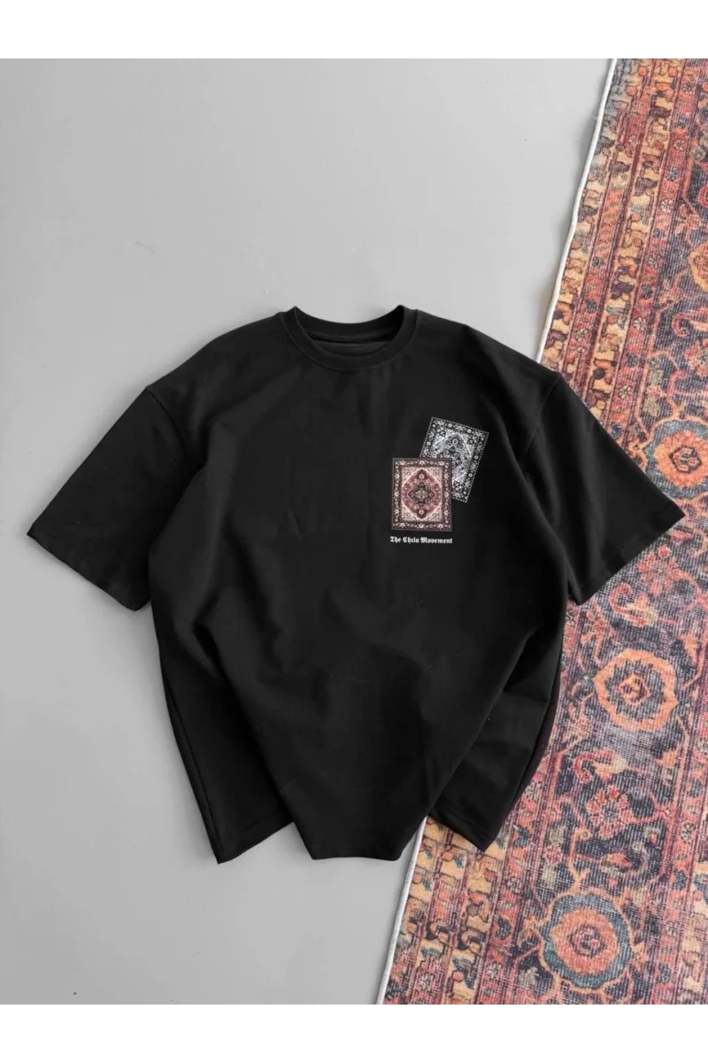 Erkek Baskılı Oversize T-shirt - Siyah 