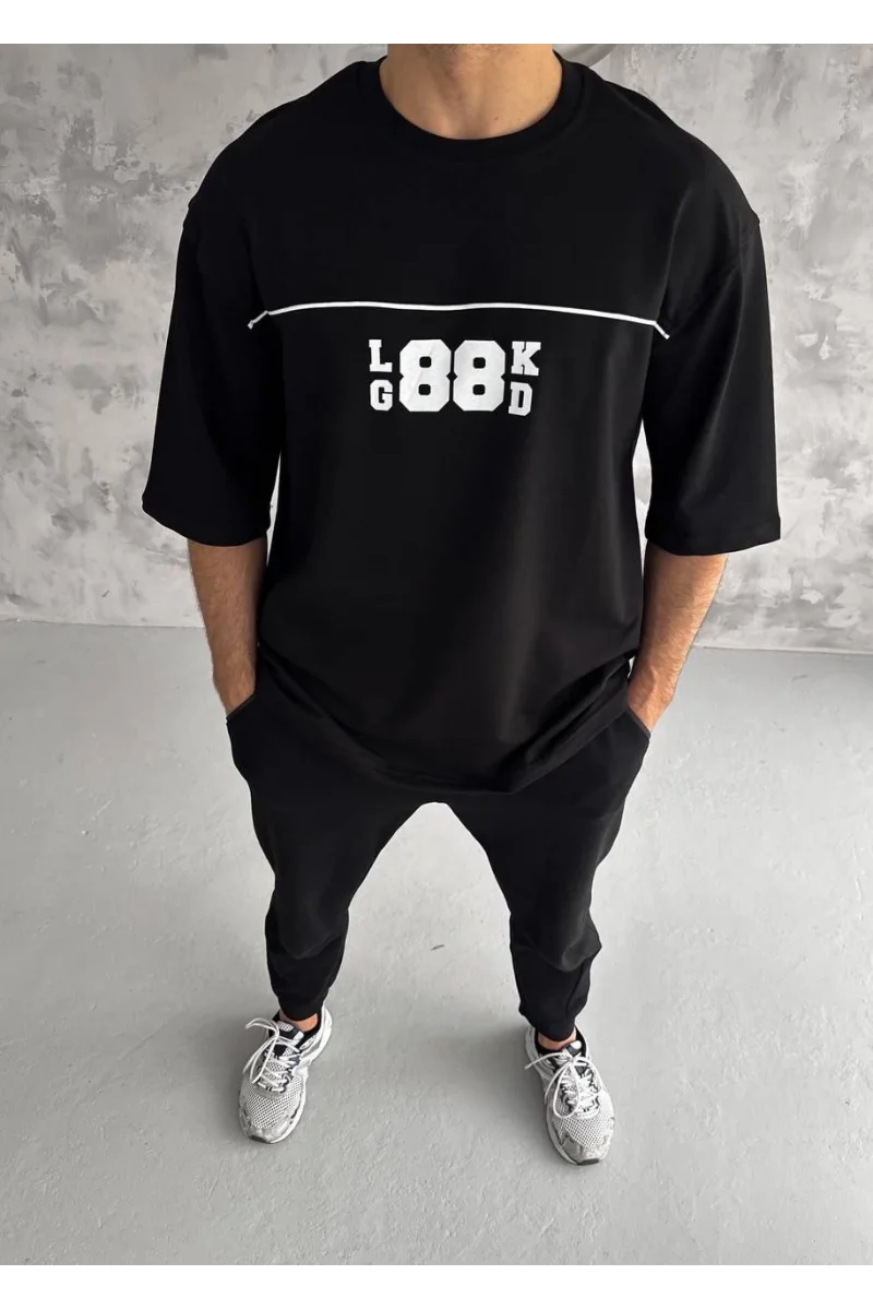 Unisex Bisiklet Yaka Baskılı Oversize T-Shirt