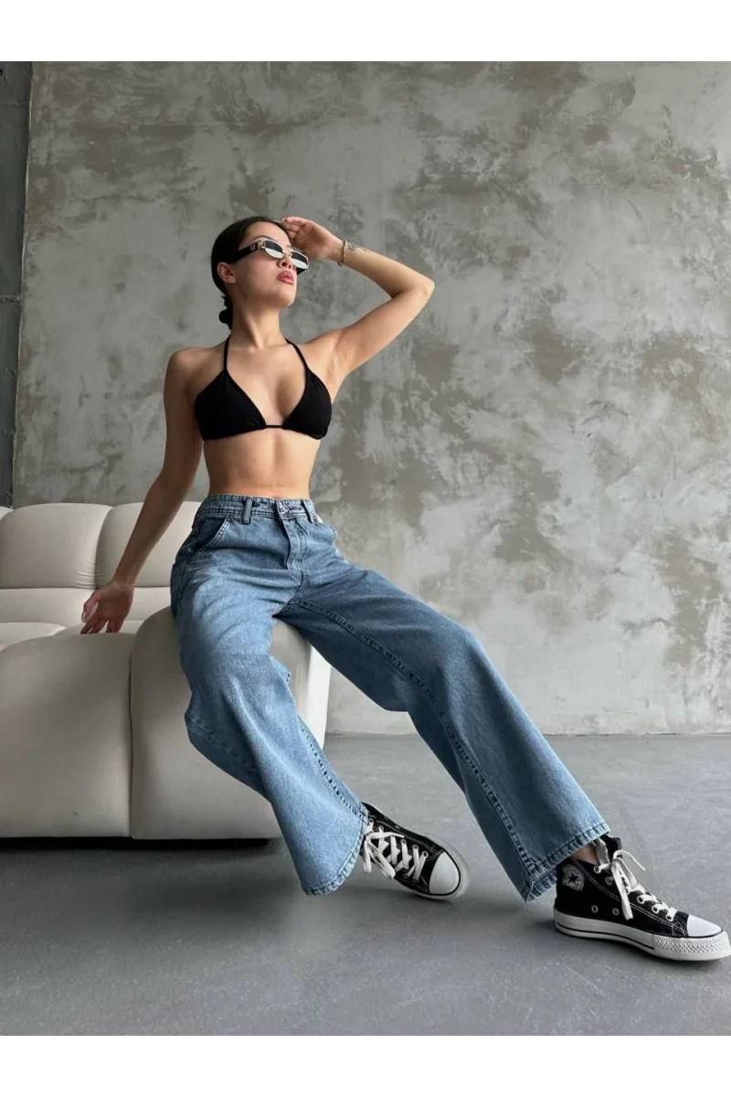 Kadın Palazzo Jeans Pantolon - Mavi