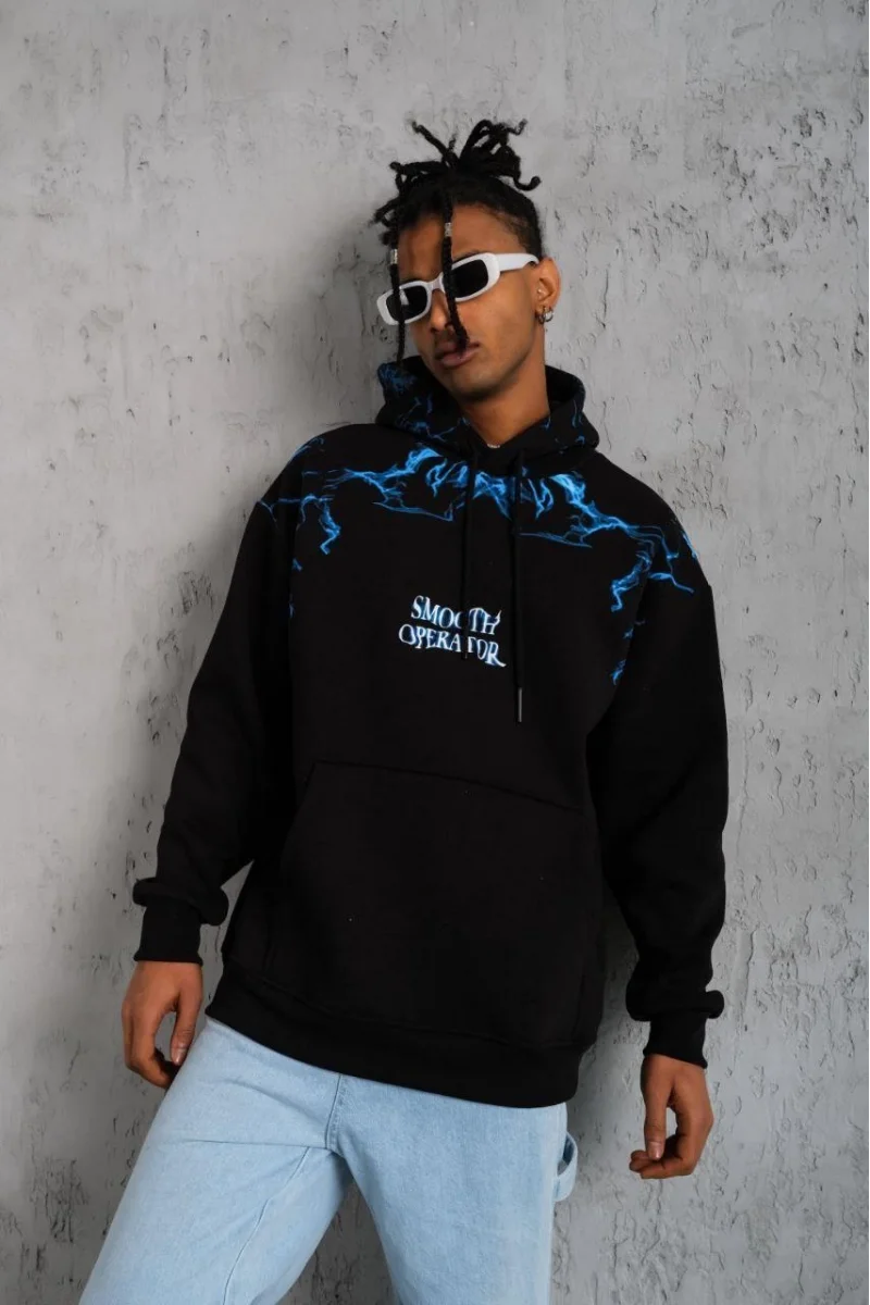 Siyah Kapüşonlu Sweatshirt