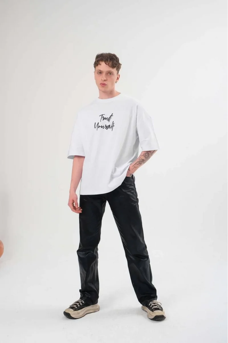 Unisex Bisiklet Yaka Baskılı Oversize T-Shirt