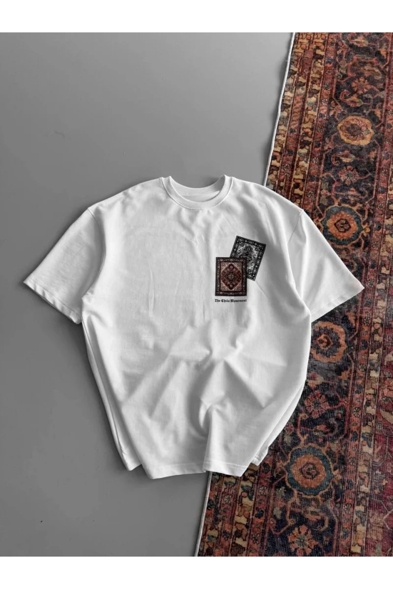 Erkek Baskılı Oversize T-shirt - Beyaz
