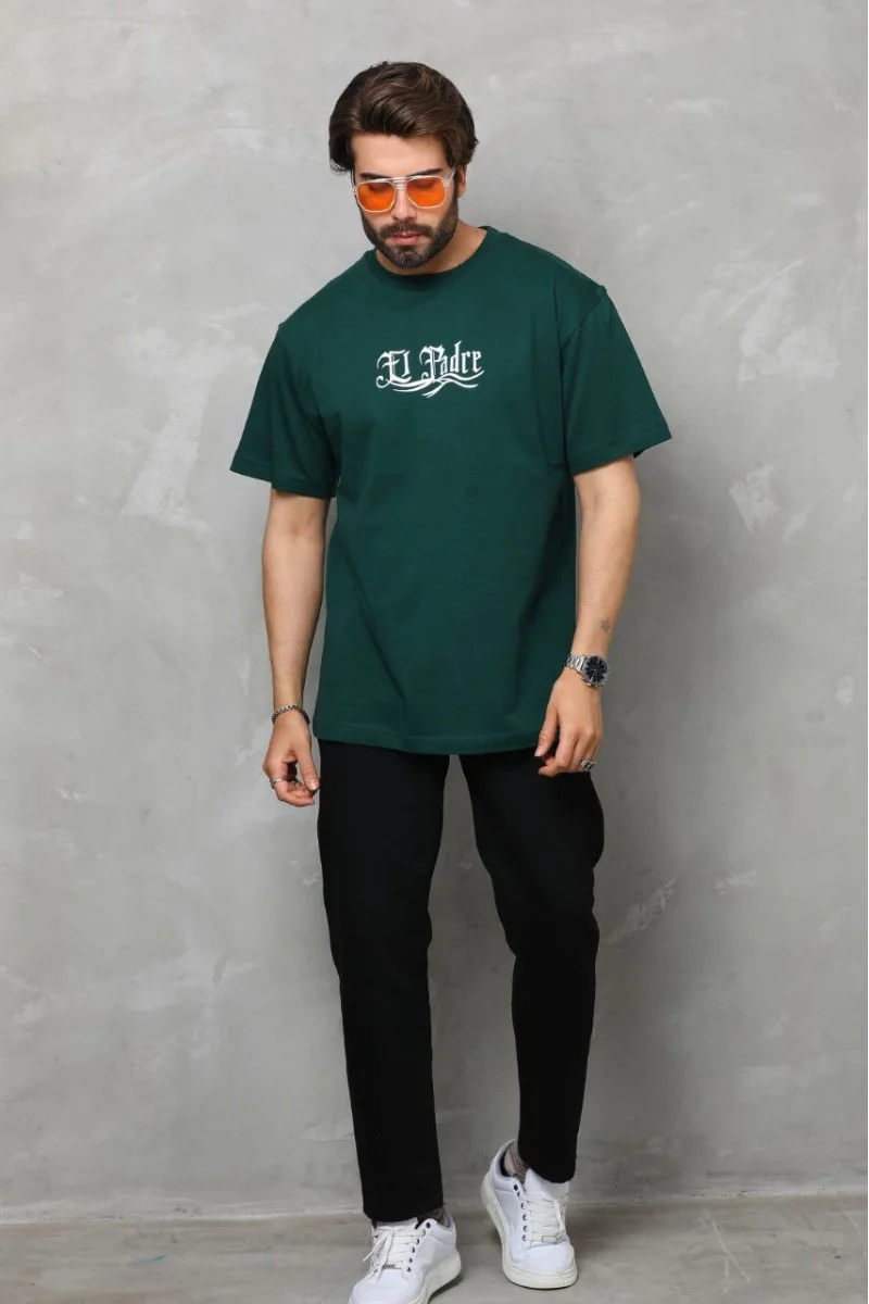 Unisex Bisiklet Yaka Baskılı Oversize T-Shirt